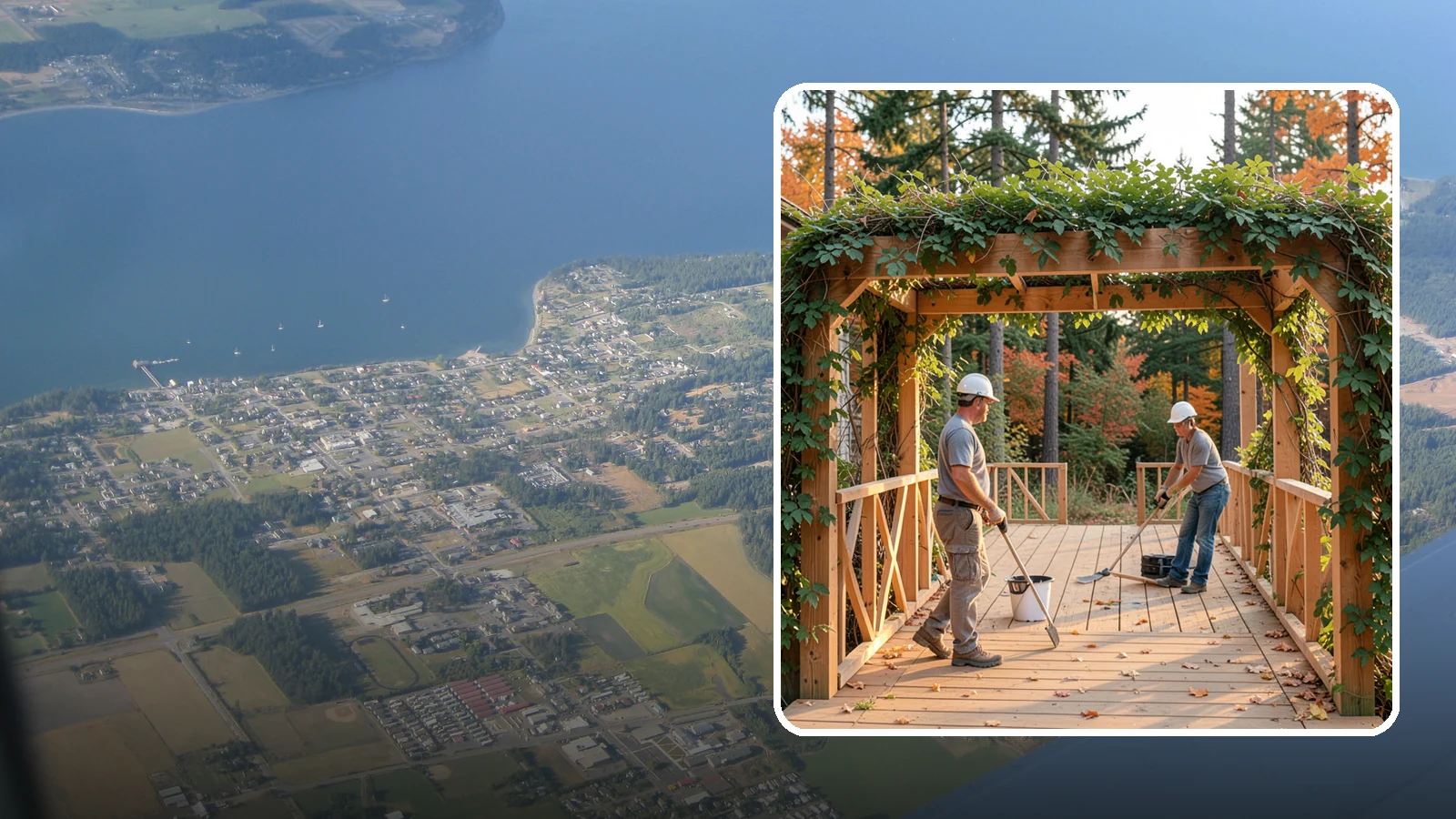 Arbor Construction in Coupeville, Island County, WA - A graceful garden arbor that frames an entry, walkway, or seating area with structure and climbing greenery.