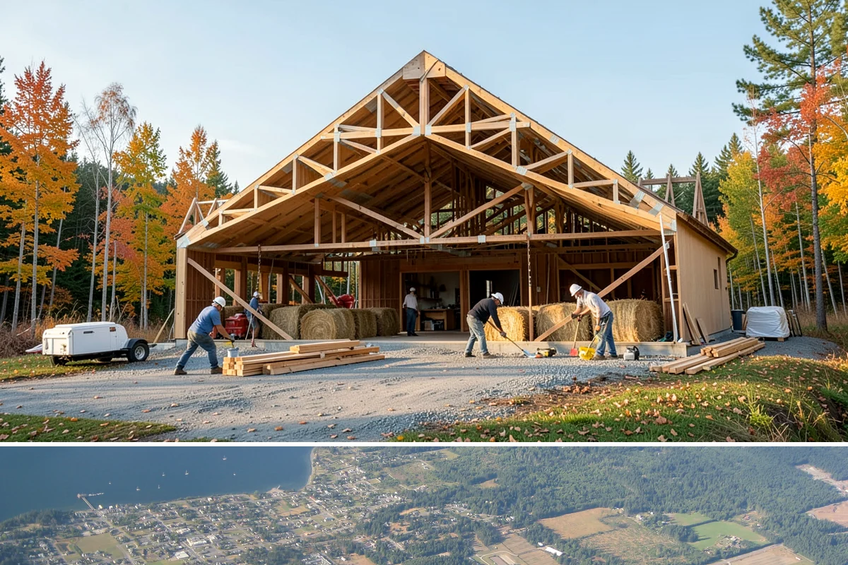 Arbor Construction in Coupeville, Island County, WA - Install in spring or summer so footings cure and finishes bond before fall planting and rain.