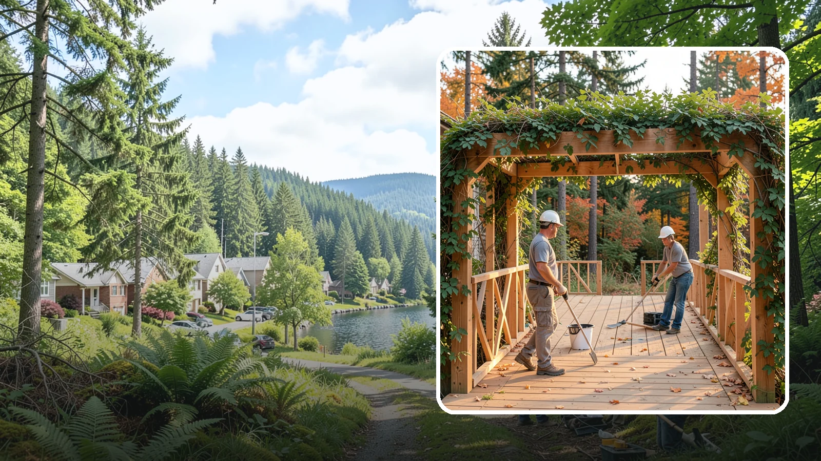 Arbor Construction in Lake Forest Park, King County, WA - A graceful garden arbor that frames an entry, walkway, or seating area with structure and climbing greenery.
