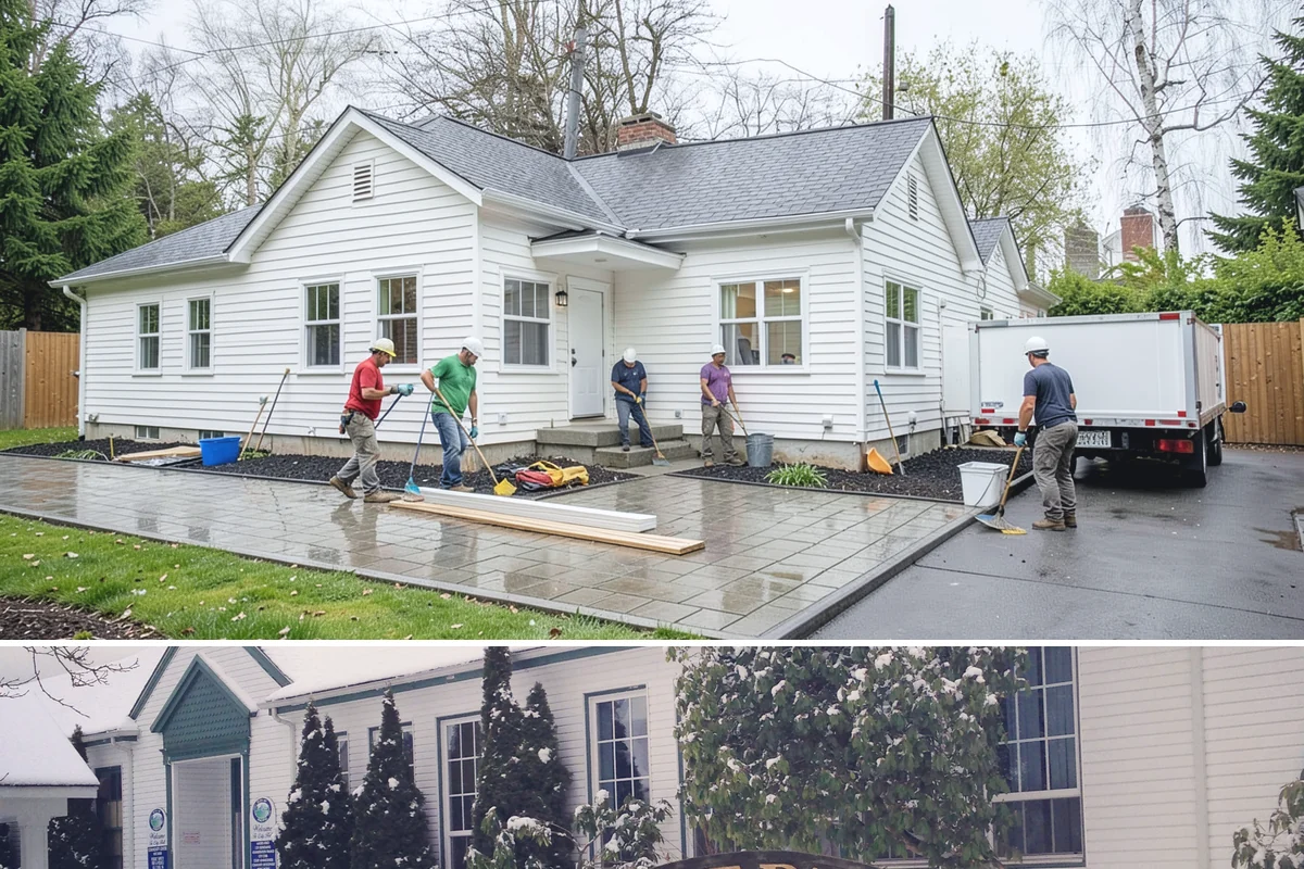 Arbor Construction in Pacific, King County, WA - Install in spring or summer so footings cure and finishes bond before fall planting and rain.