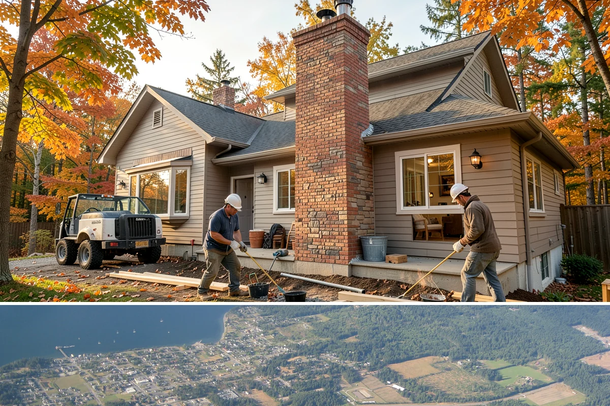 Attached ADU Construction in Coupeville, Island County, WA - Attached ADU work involves some exterior tie-in, so scheduling the connection during drier weather keeps the existing home...