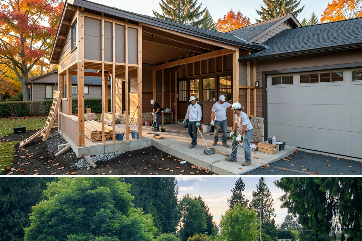 Backyard Cottage Construction in Bonney Lake, Pierce County, WA - Cottage foundations and exterior shells are best built during the drier season to keep the structure protected during...