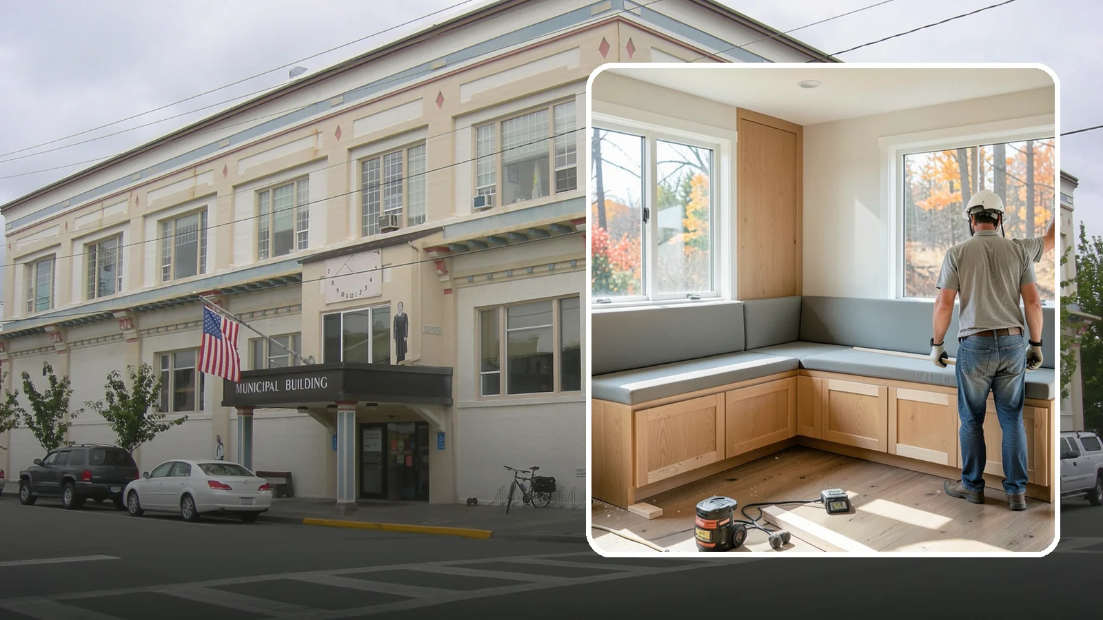 Banquette Construction in Anacortes, Skagit County, WA - A built-in banquette that turns a corner or nook into comfortable, space-saving dining seating.