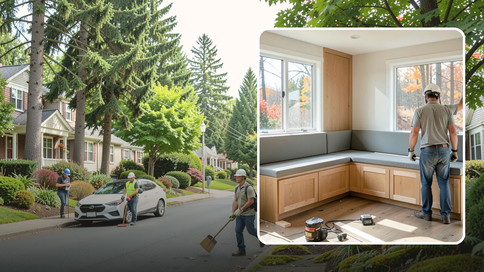 Banquette Construction in Beaux Arts Village, King County, WA - A built-in banquette that turns a corner or nook into comfortable, space-saving dining seating.