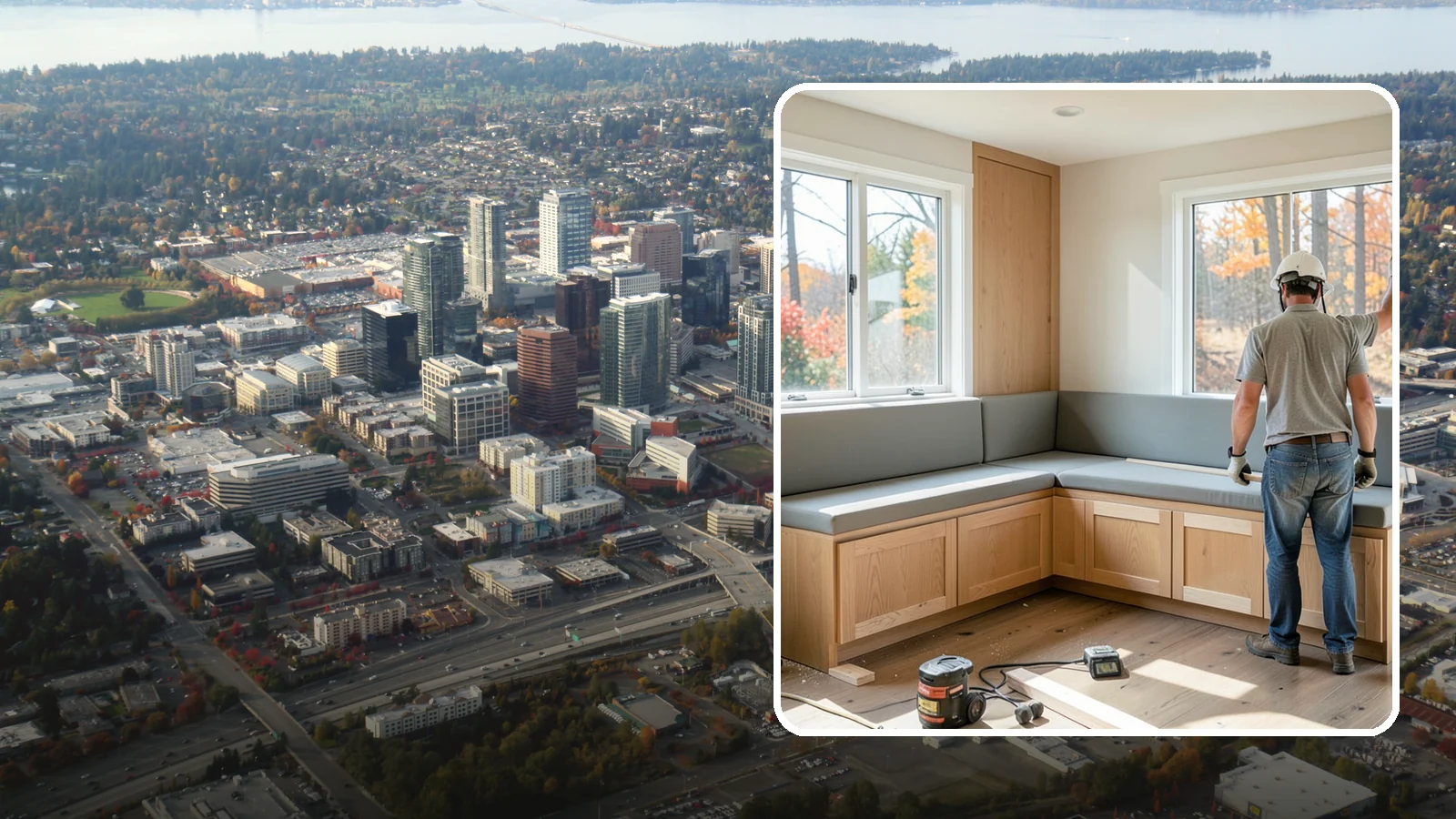 Banquette Construction in Bellevue, King County, WA - A built-in banquette that turns a corner or nook into comfortable, space-saving dining seating.