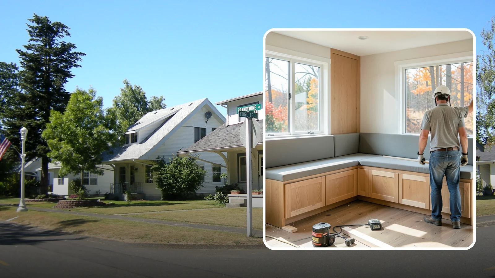 Banquette Construction in DuPont, Pierce County, WA - A built-in banquette that turns a corner or nook into comfortable, space-saving dining seating.
