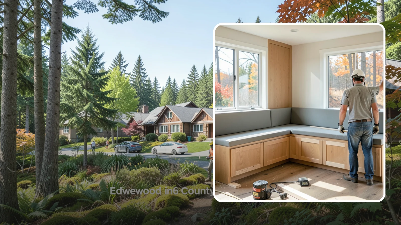 Banquette Construction in Edgewood, Pierce County, WA - A built-in banquette that turns a corner or nook into comfortable, space-saving dining seating.