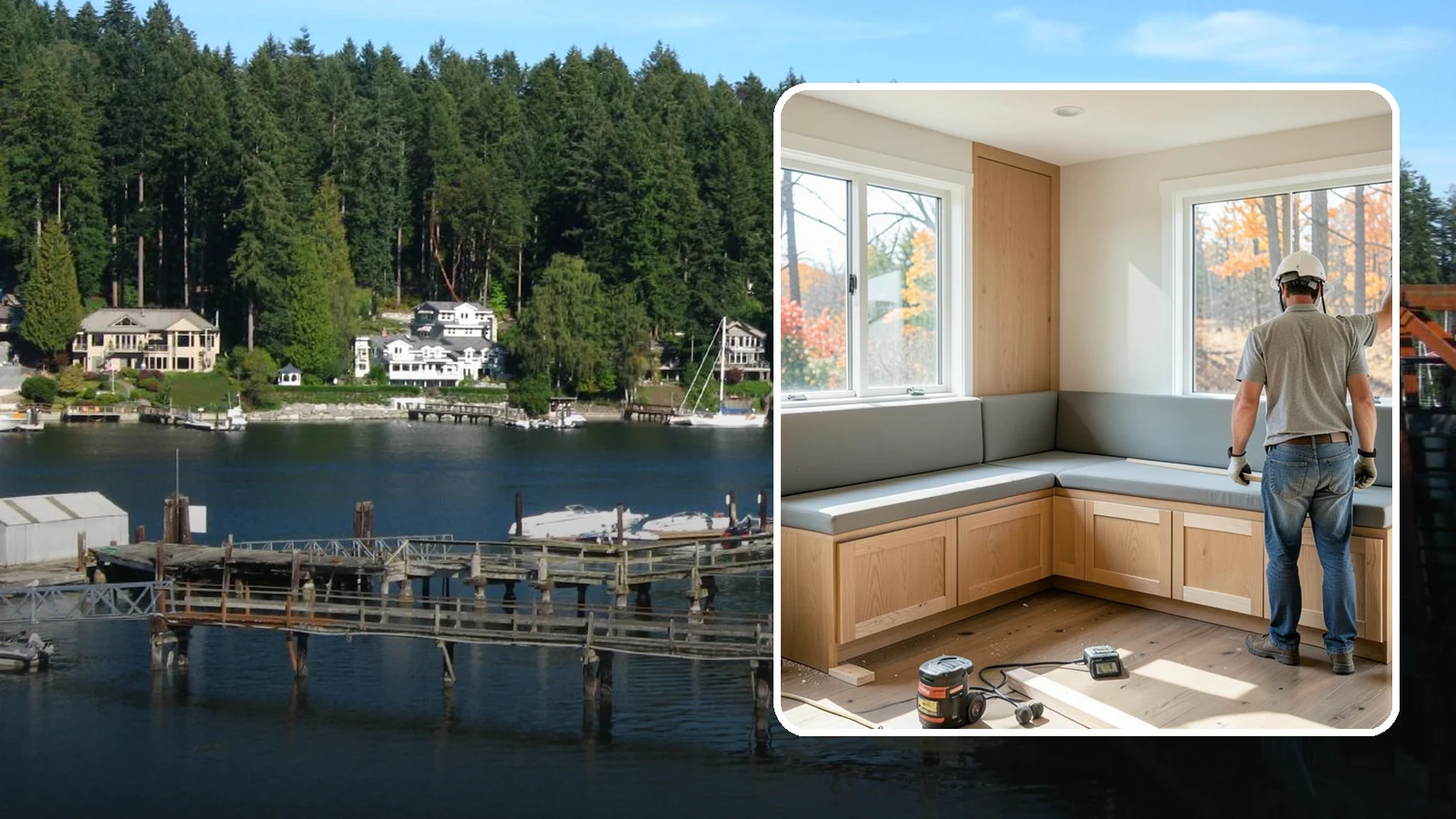 Banquette Construction in Gig Harbor, Pierce County, WA - A built-in banquette that turns a corner or nook into comfortable, space-saving dining seating.