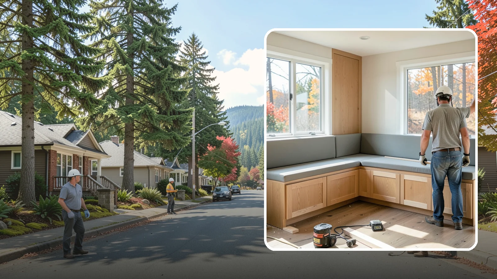 Banquette Construction in Hunts Point, King County, WA - A built-in banquette that turns a corner or nook into comfortable, space-saving dining seating.