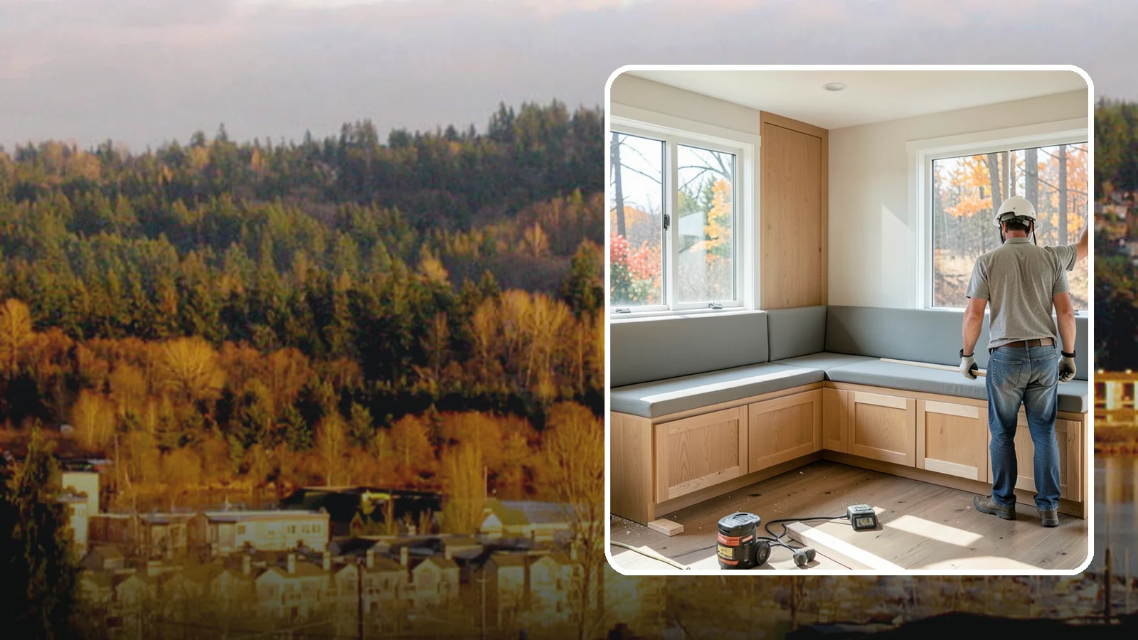 Banquette Construction in Kenmore, King County, WA - A built-in banquette that turns a corner or nook into comfortable, space-saving dining seating.