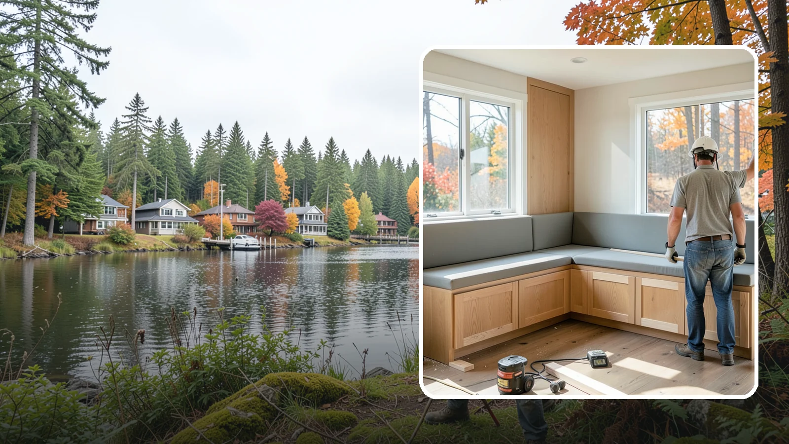 Banquette Construction in La Conner, Skagit County, WA - A built-in banquette that turns a corner or nook into comfortable, space-saving dining seating.