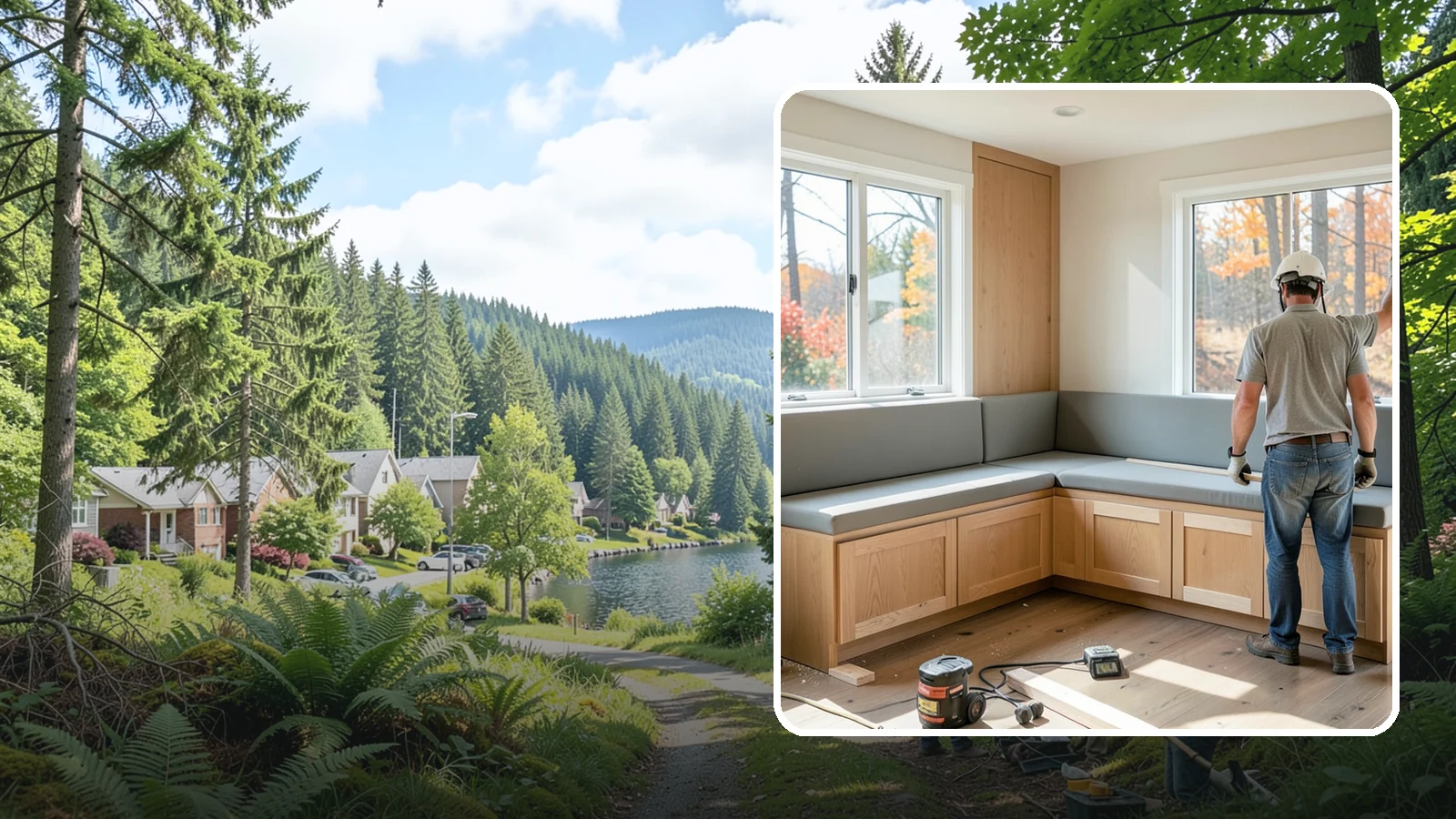 Banquette Construction in Lake Forest Park, King County, WA - A built-in banquette that turns a corner or nook into comfortable, space-saving dining seating.