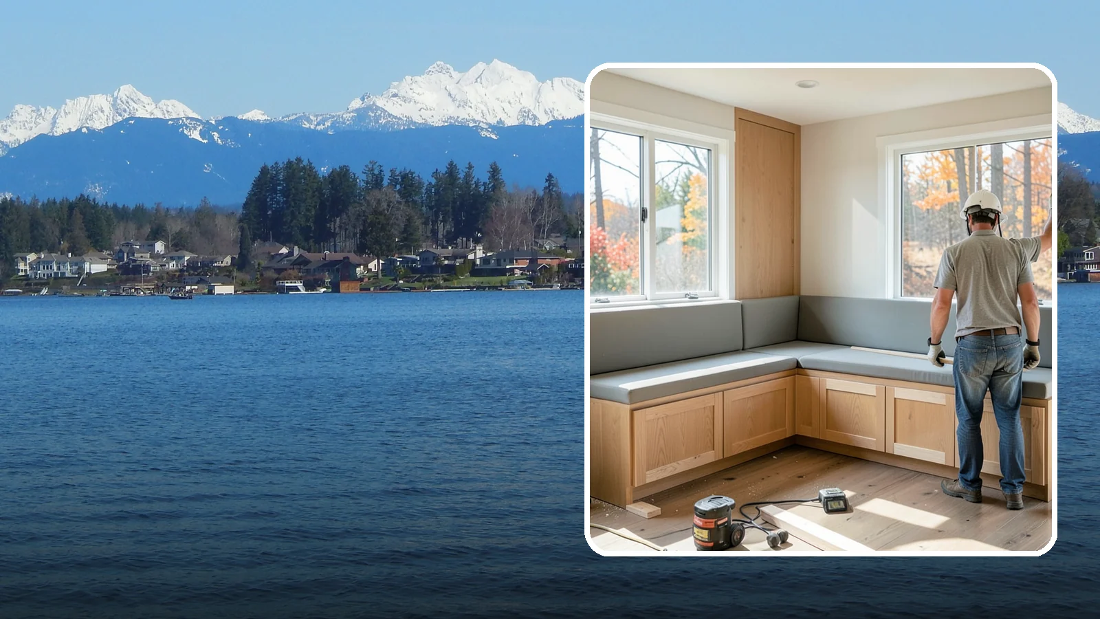 Banquette Construction in Lake Stevens, Snohomish County, WA - A built-in banquette that turns a corner or nook into comfortable, space-saving dining seating.