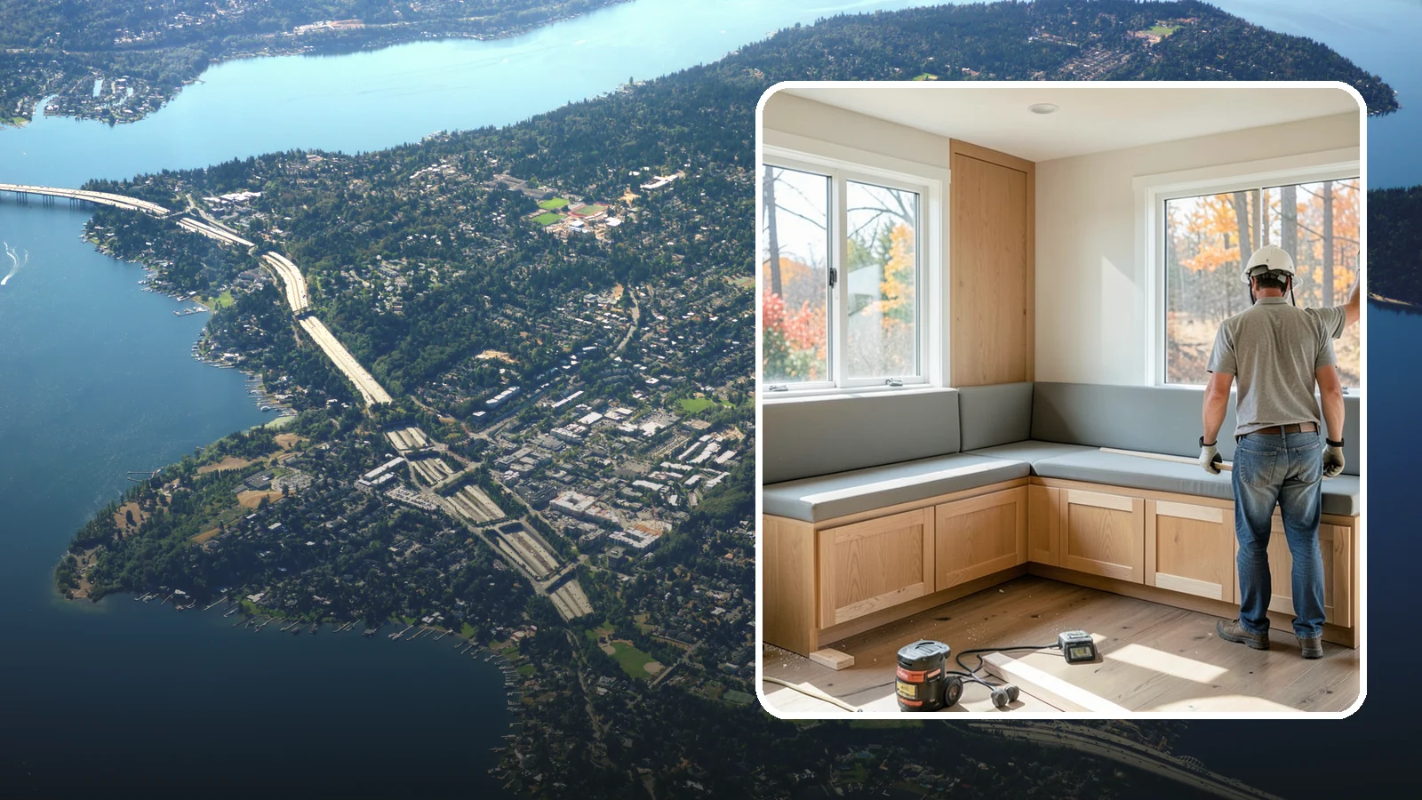 Banquette Construction in Mercer Island, King County, WA - A built-in banquette that turns a corner or nook into comfortable, space-saving dining seating.