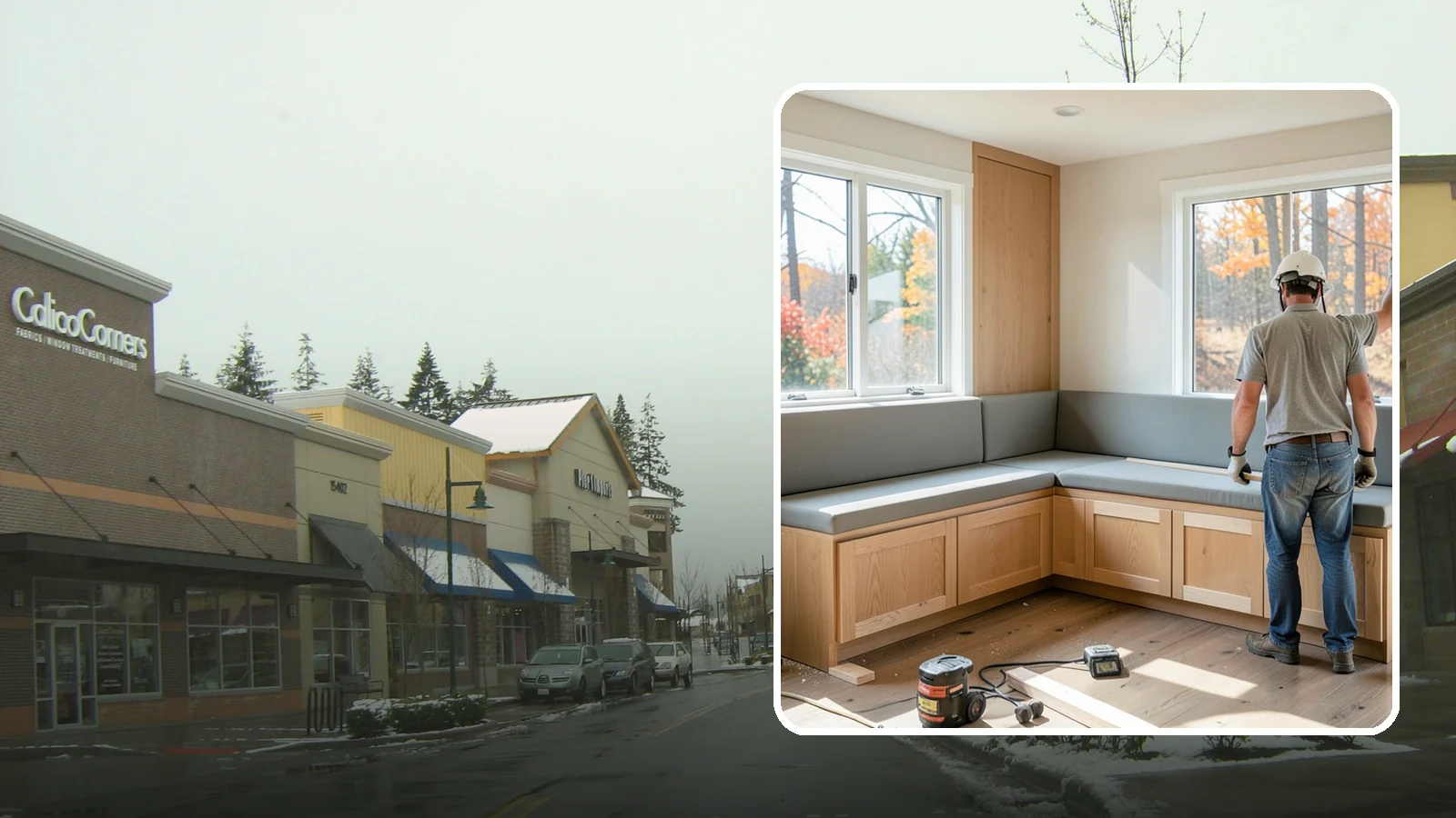 Banquette Construction in Mill Creek, Snohomish County, WA - A built-in banquette that turns a corner or nook into comfortable, space-saving dining seating.