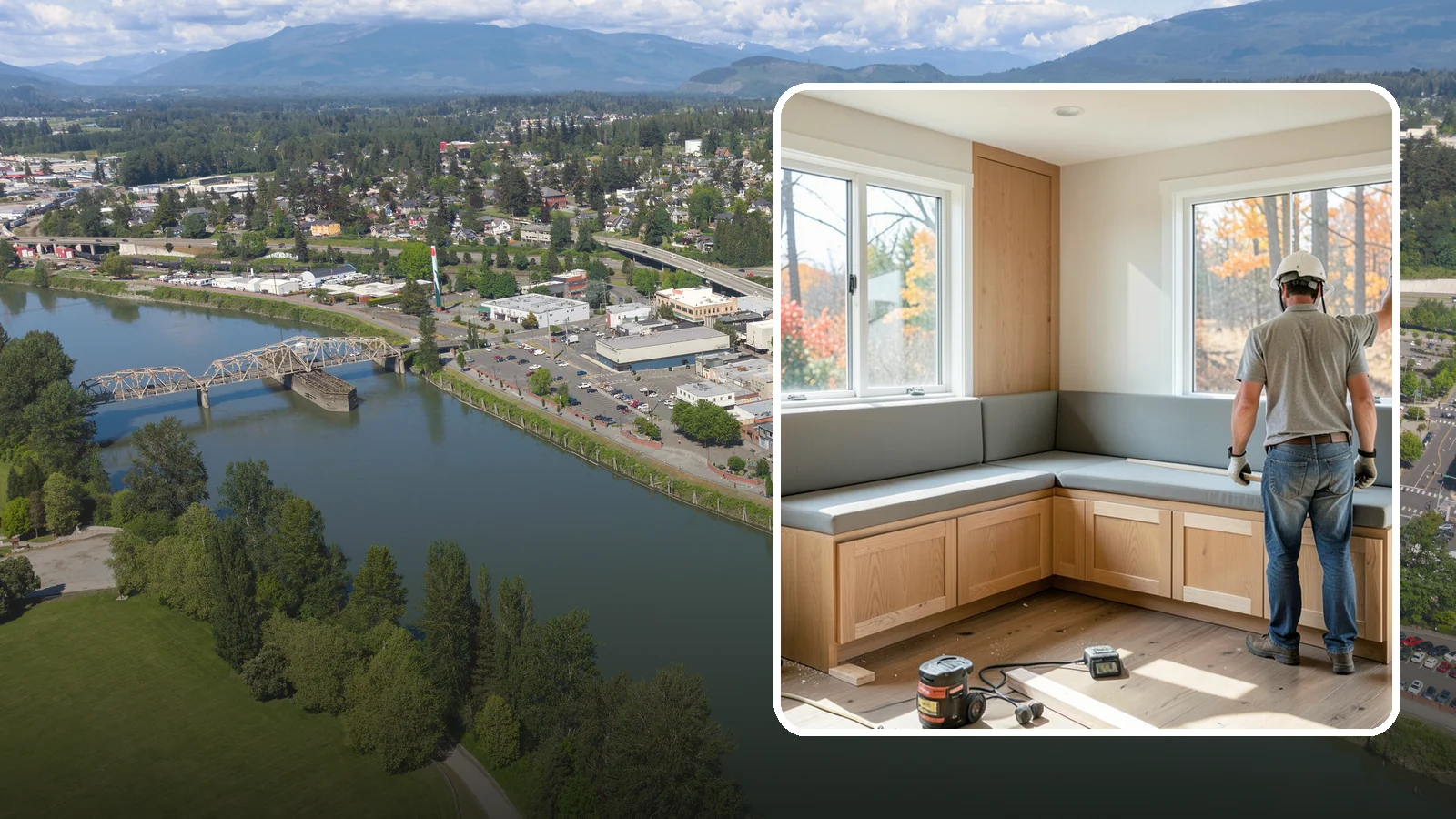 Banquette Construction in Mount Vernon, Skagit County, WA - A built-in banquette that turns a corner or nook into comfortable, space-saving dining seating.