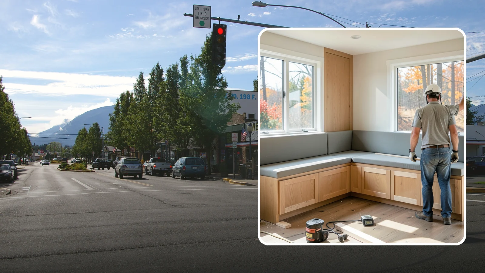 Banquette Construction in North Bend, King County, WA - A built-in banquette that turns a corner or nook into comfortable, space-saving dining seating.