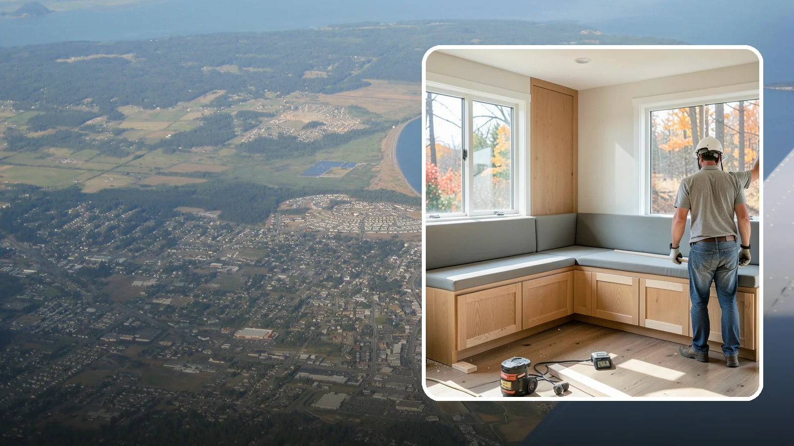 Banquette Construction in Oak Harbor, Island County, WA - A built-in banquette that turns a corner or nook into comfortable, space-saving dining seating.