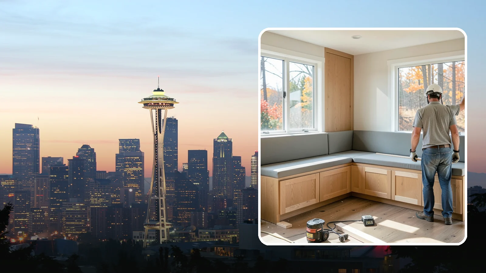 Banquette Construction in Seattle, King County, WA - A built-in banquette that turns a corner or nook into comfortable, space-saving dining seating.