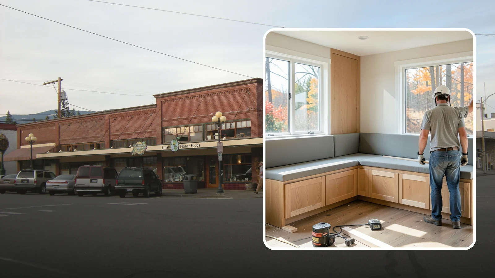 Banquette Construction in Sedro-Woolley, Skagit County, WA - A built-in banquette that turns a corner or nook into comfortable, space-saving dining seating.