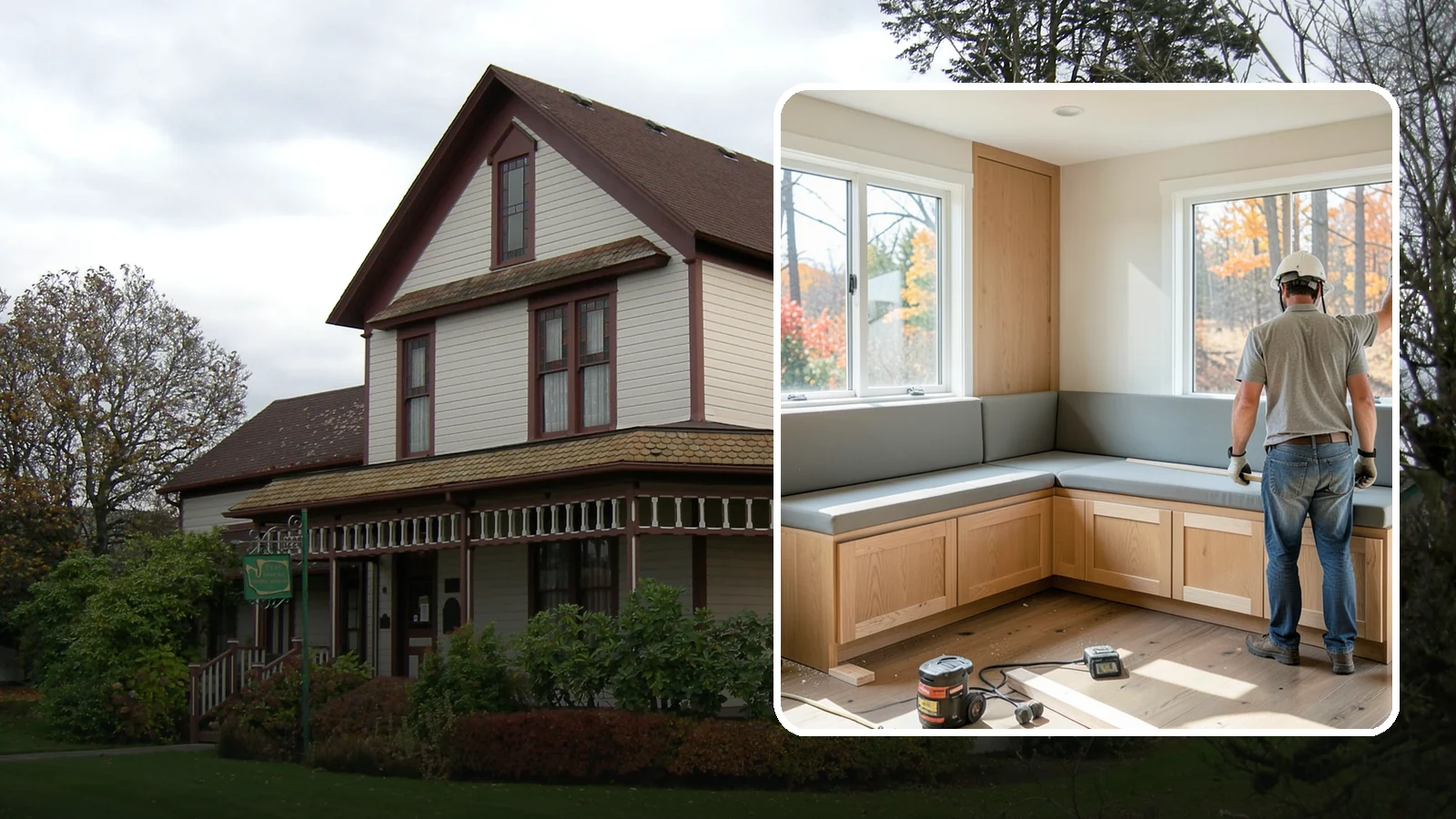 Banquette Construction in Sumner, Pierce County, WA - A built-in banquette that turns a corner or nook into comfortable, space-saving dining seating.