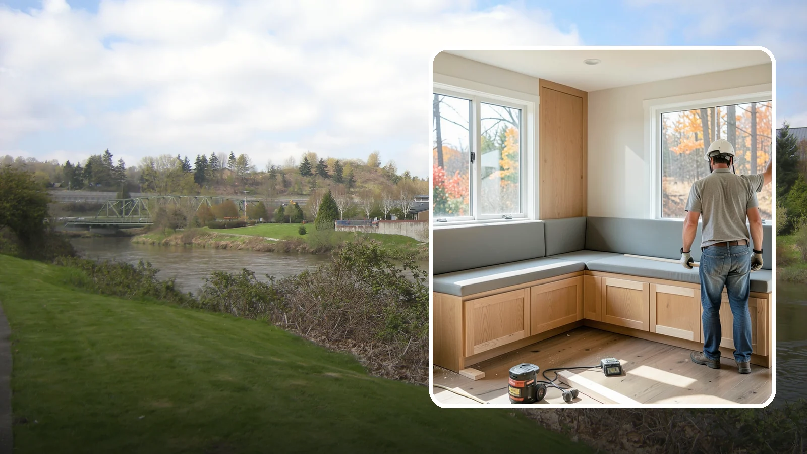 Banquette Construction in Tukwila, King County, WA - A built-in banquette that turns a corner or nook into comfortable, space-saving dining seating.