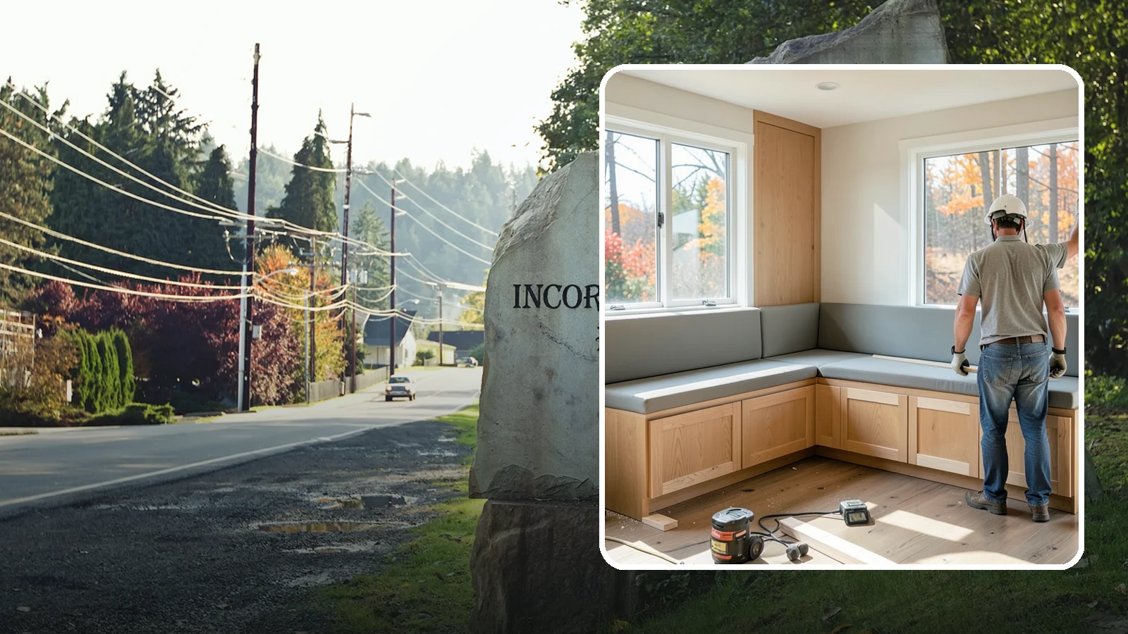Banquette Construction in Wilkeson, Pierce County, WA - A built-in banquette that turns a corner or nook into comfortable, space-saving dining seating.