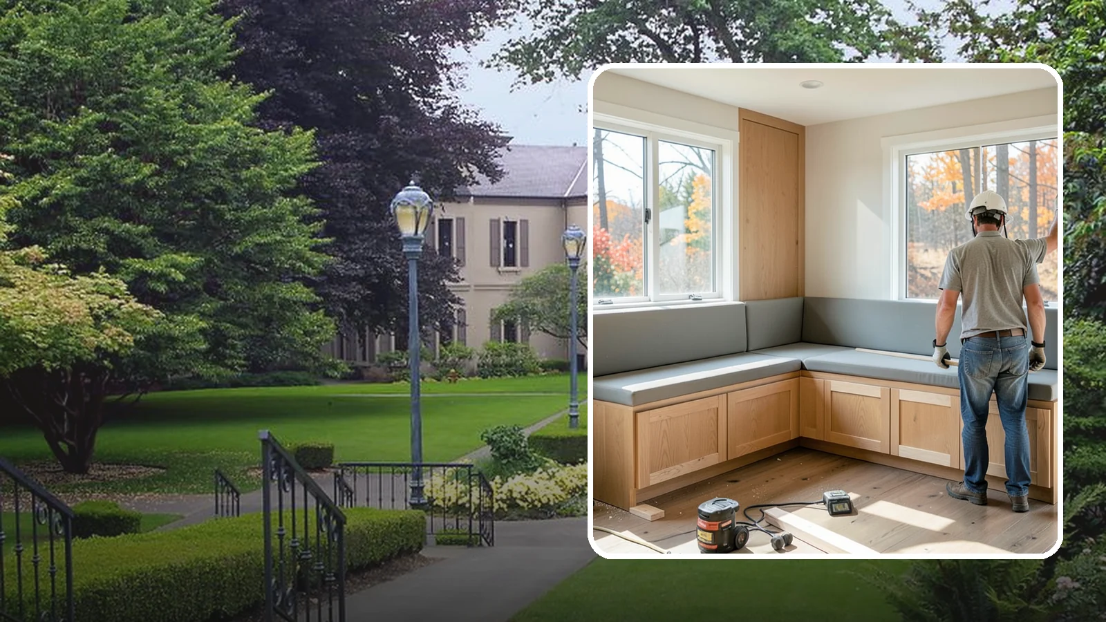 Banquette Construction in Woodinville, King County, WA - A built-in banquette that turns a corner or nook into comfortable, space-saving dining seating.