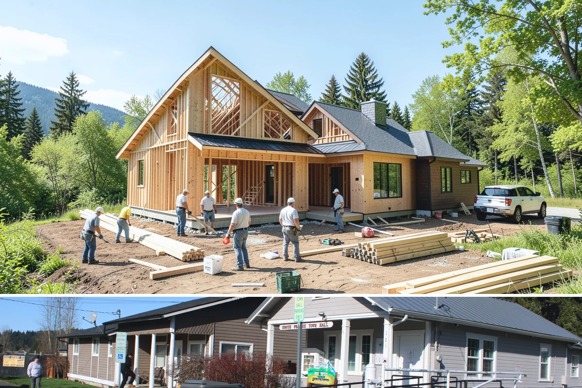 Barndominium Construction in South Prairie, Pierce County, WA - Erecting the shell during a dry summer stretch lets us close it in fast and finish the interior through the wet season.