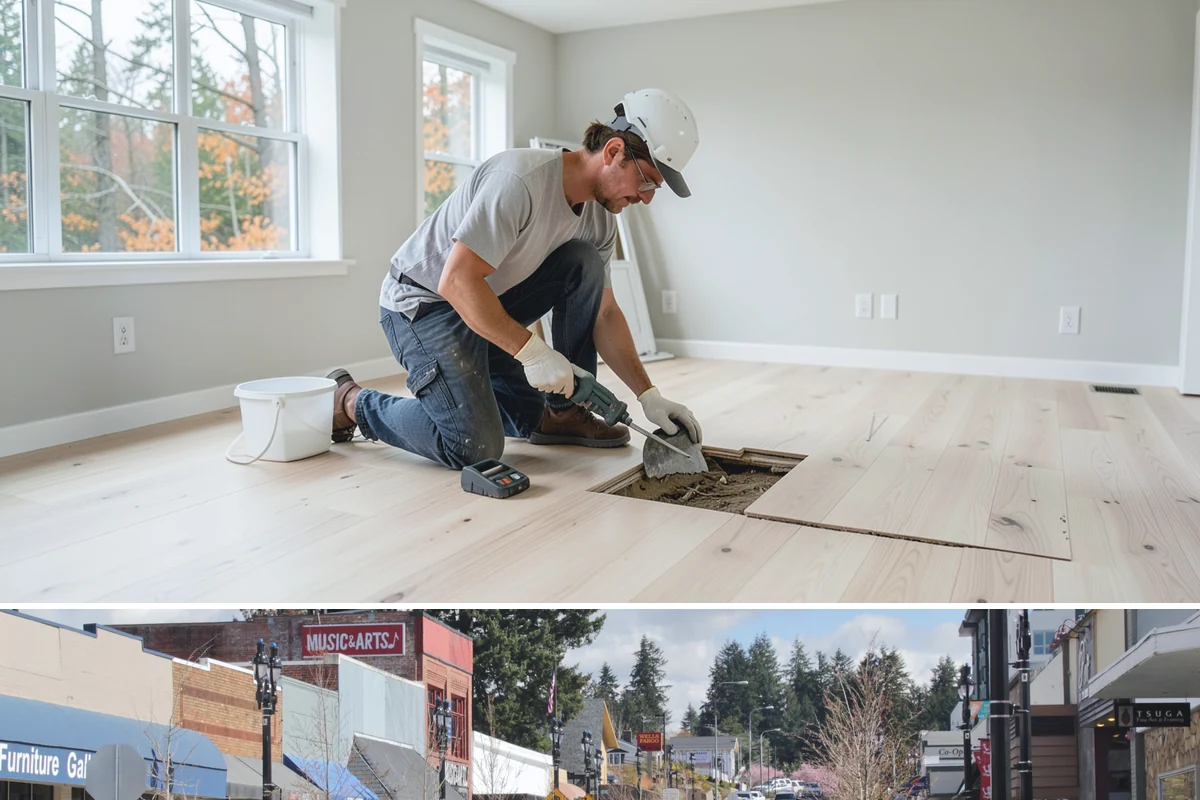 Basement Bathroom in Bothell, King County, WA - This interior plumbing work proceeds comfortably in any season, including the wet winter months.