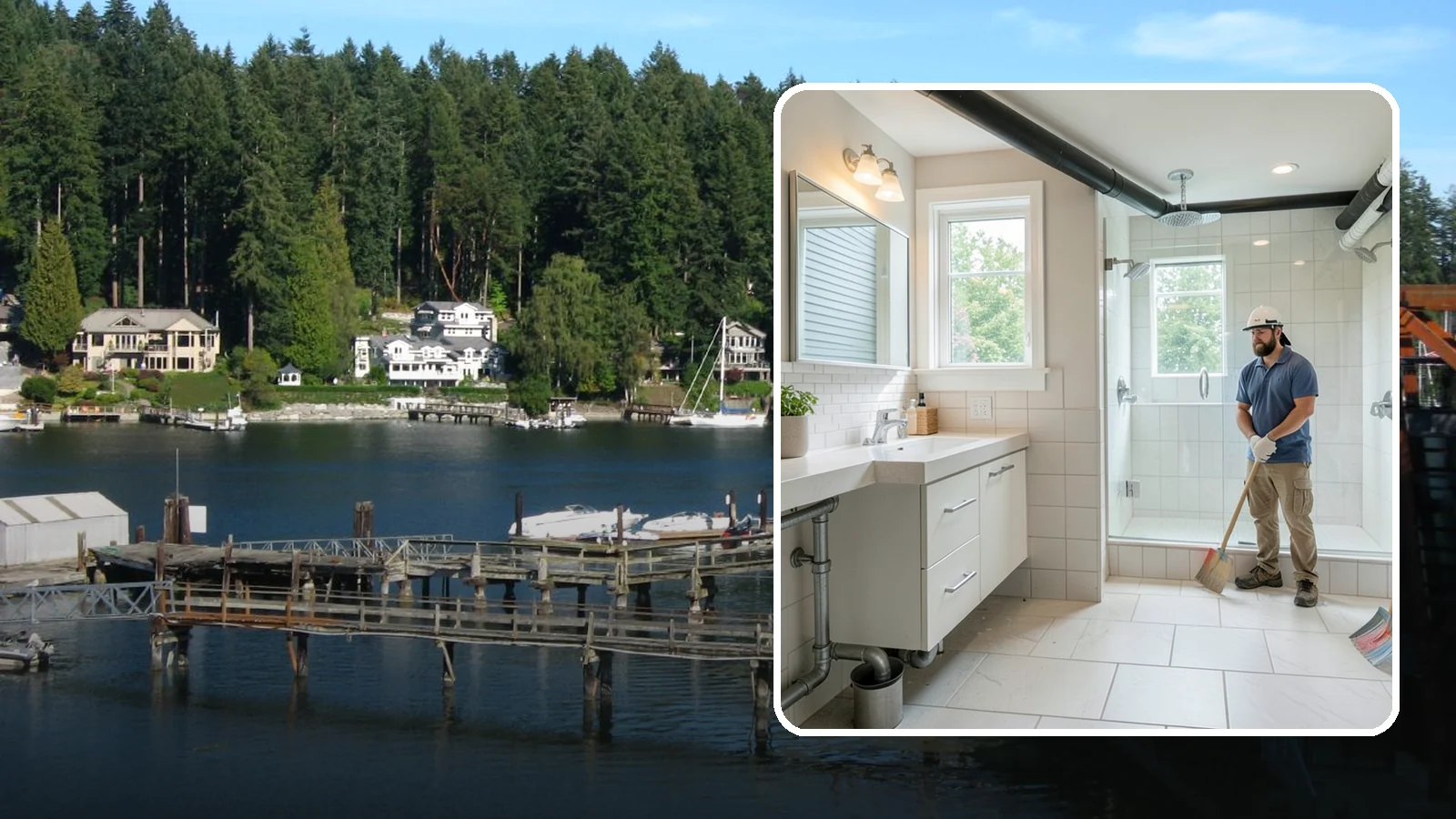 Basement Bathroom in Gig Harbor, Pierce County, WA - A basement bathroom adds a full or half bath below grade, including any needed drainage solutions.