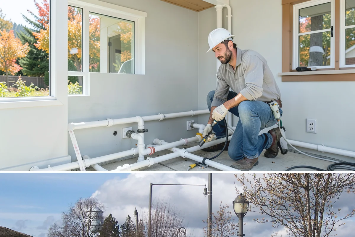 Basement Bathroom in Marysville, Snohomish County, WA - This interior plumbing work proceeds comfortably in any season, including the wet winter months.