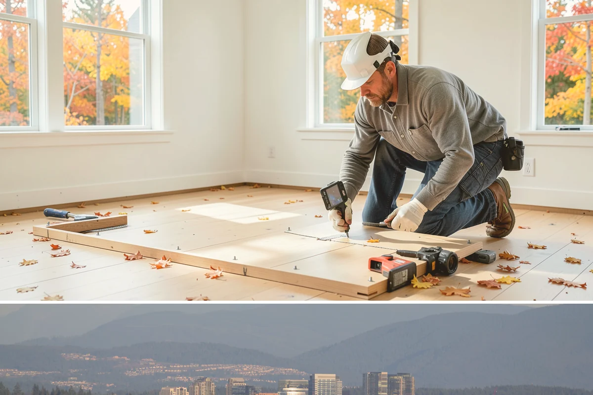 Basement Bathroom in Medina, King County, WA - This interior plumbing work proceeds comfortably in any season, including the wet winter months.