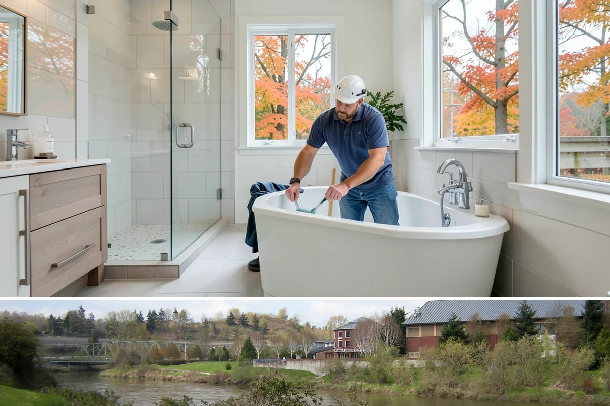 Basement Bathroom in Tukwila, King County, WA - This interior plumbing work proceeds comfortably in any season, including the wet winter months.