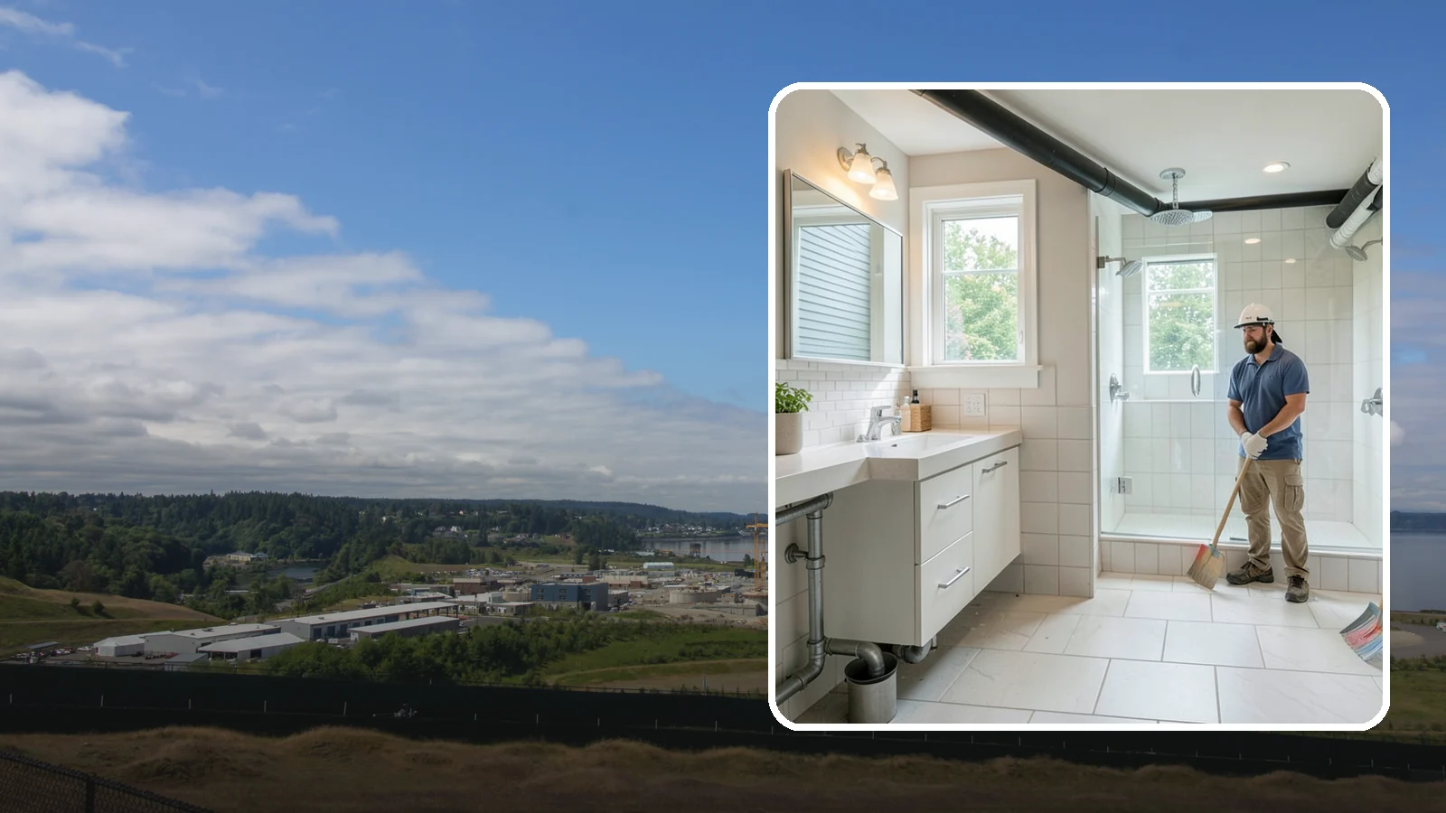 Basement Bathroom in University Place, Pierce County, WA - A basement bathroom adds a full or half bath below grade, including any needed drainage solutions.