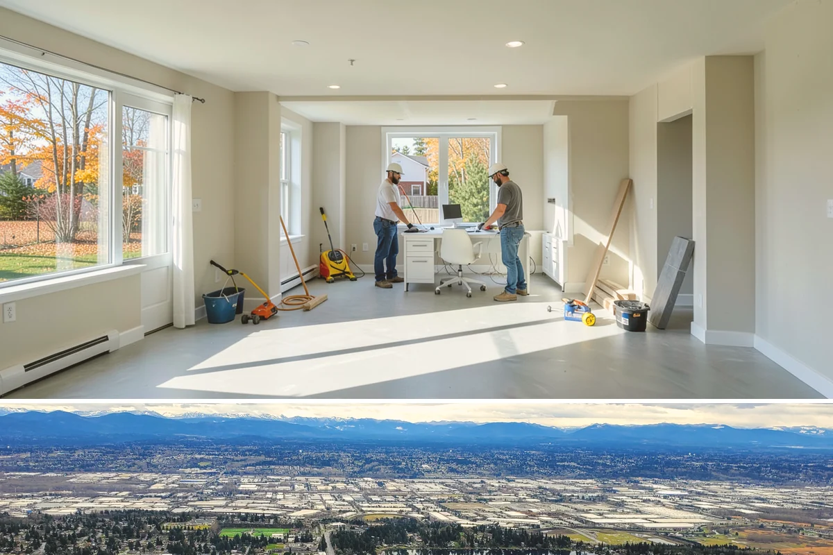 Basement Bedroom in SeaTac, King County, WA - Interior framing runs year-round, though we prefer drier conditions for excavating the exterior egress well.