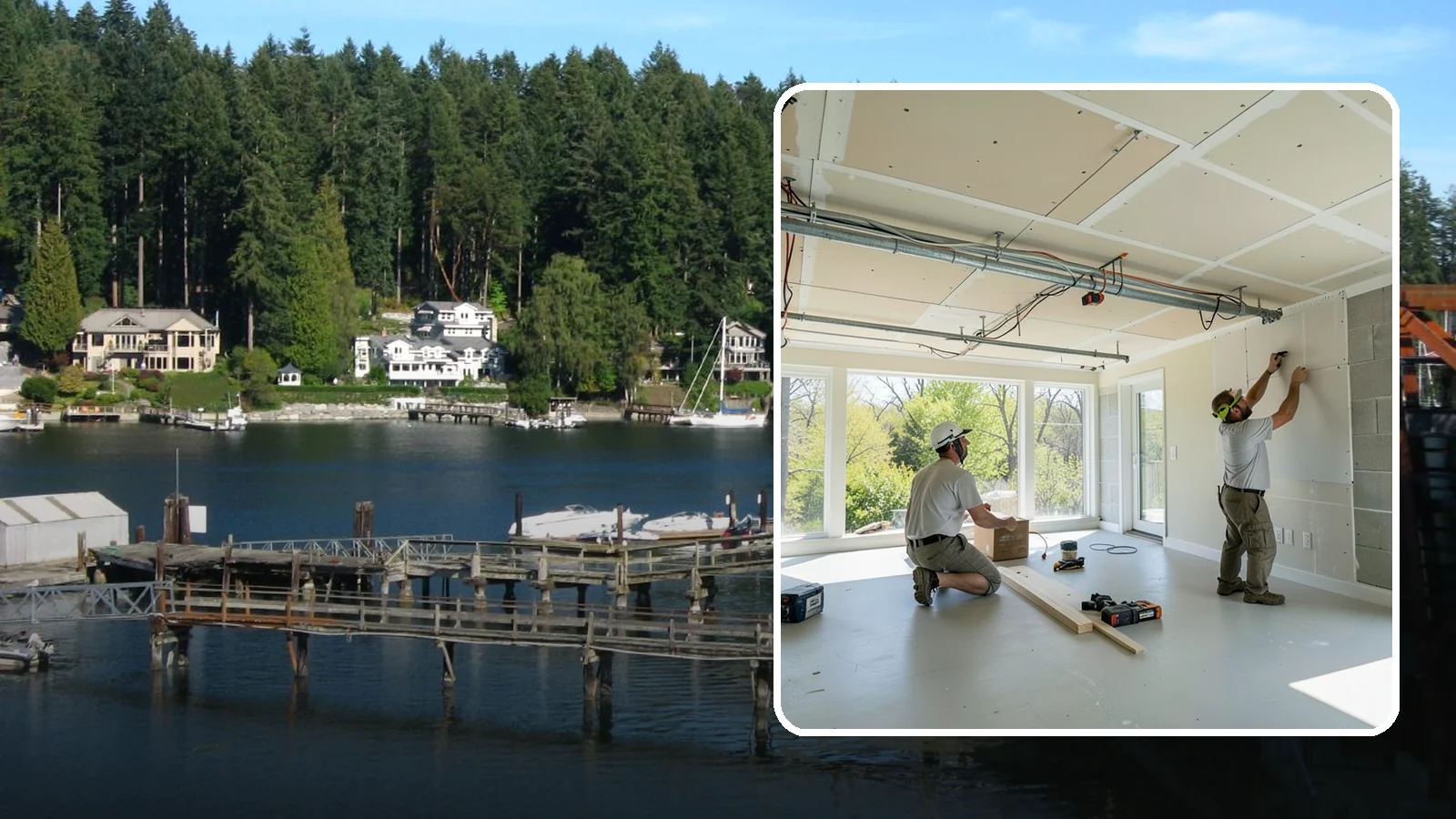 Basement Ceiling in Gig Harbor, Pierce County, WA - A basement ceiling installs a finished drywall or drop ceiling that conceals utilities while allowing access.