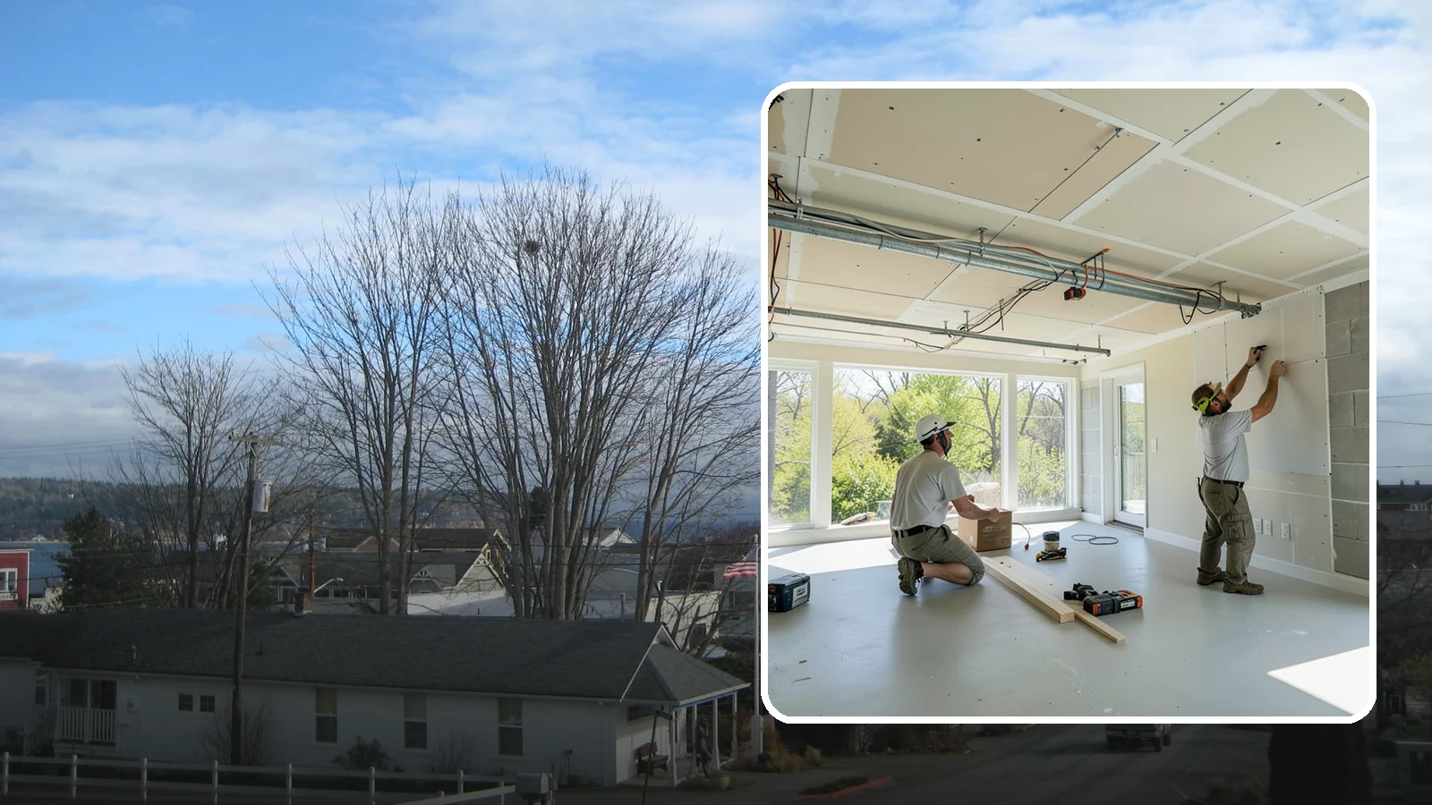 Basement Ceiling in Langley, Island County, WA - A basement ceiling installs a finished drywall or drop ceiling that conceals utilities while allowing access.