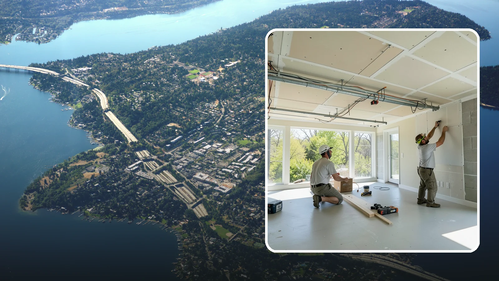 Basement Ceiling in Mercer Island, King County, WA - A basement ceiling installs a finished drywall or drop ceiling that conceals utilities while allowing access.