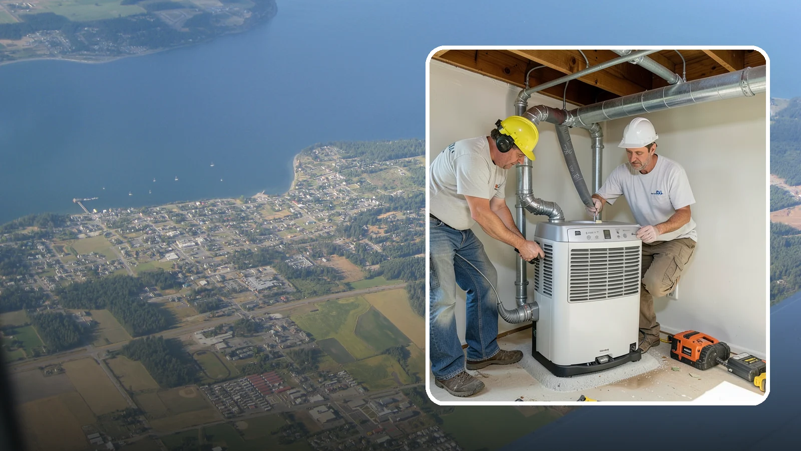 Basement Dehumidifier Installation in Coupeville, Island County, WA - Adding a dedicated, drainable dehumidifier that holds basement or crawlspace humidity at a safe, consistent level.
