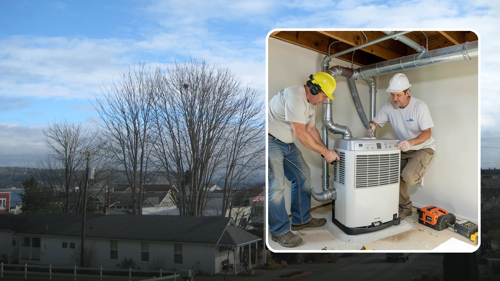 Basement Dehumidifier Installation in Langley, Island County, WA - Adding a dedicated, drainable dehumidifier that holds basement or crawlspace humidity at a safe, consistent level.