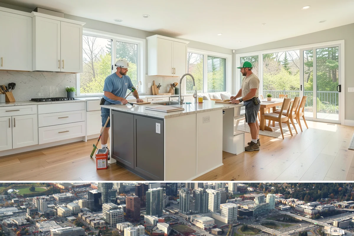 Basement Flooring Installation in Bellevue, King County, WA - Basement flooring can be installed any season, with moisture testing especially valuable during the wet winter months.