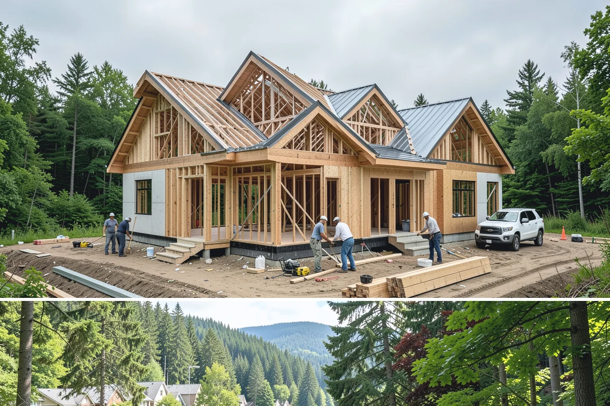 Basement Framing in Lake Forest Park, King County, WA - Framing happens indoors and is well suited to the wet season when outdoor work slows.