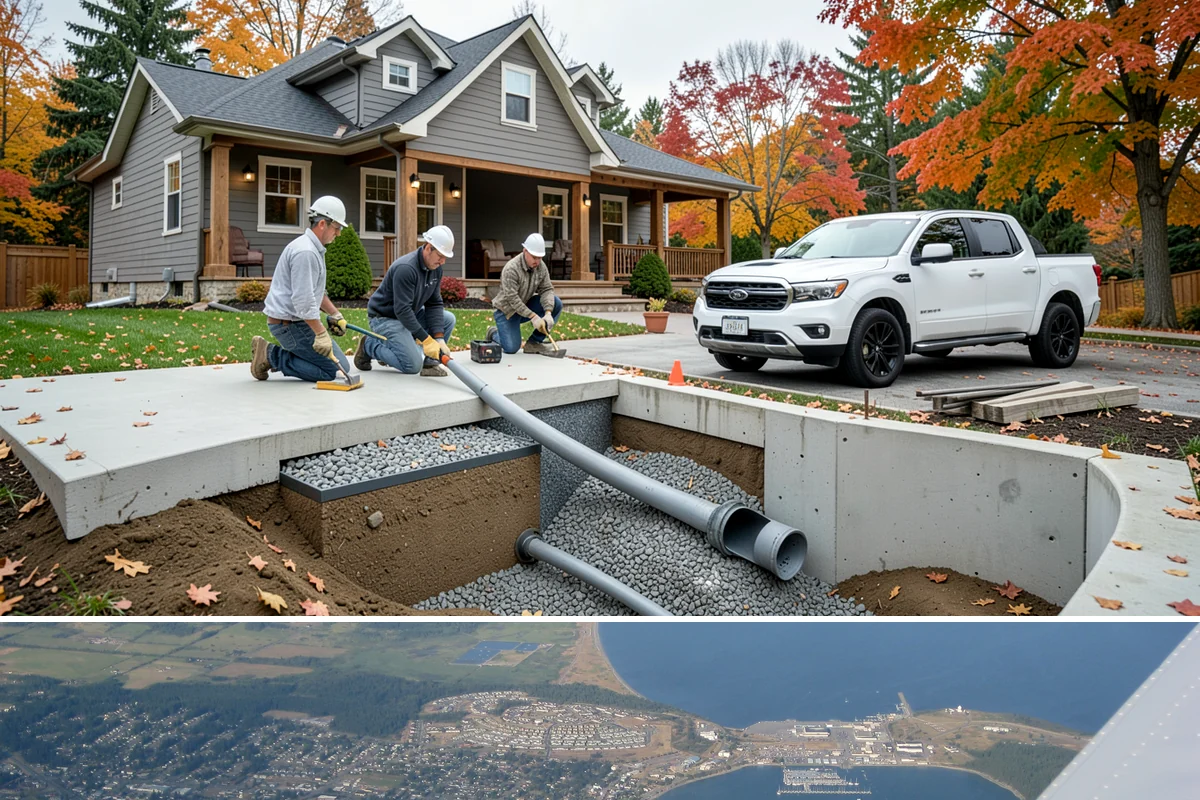 Basement Framing in Oak Harbor, Island County, WA - Framing happens indoors and is well suited to the wet season when outdoor work slows.