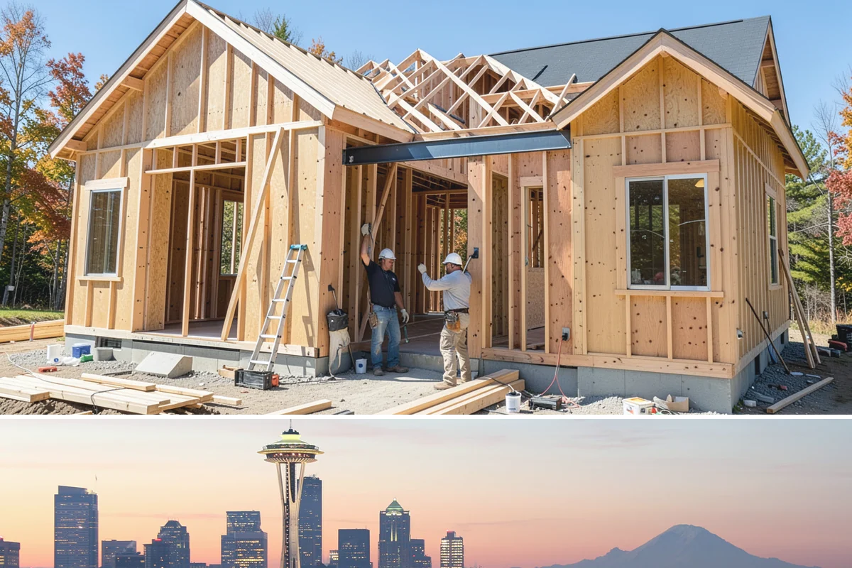 Basement Framing in Seattle, King County, WA - Framing happens indoors and is well suited to the wet season when outdoor work slows.