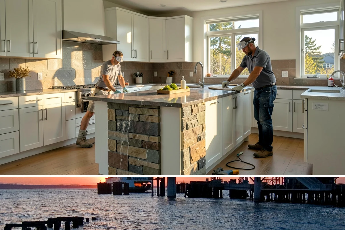 Basement Kitchenette in Edmonds, Snohomish County, WA - Kitchenette installation is indoor work and fits neatly into the rainy-season schedule.