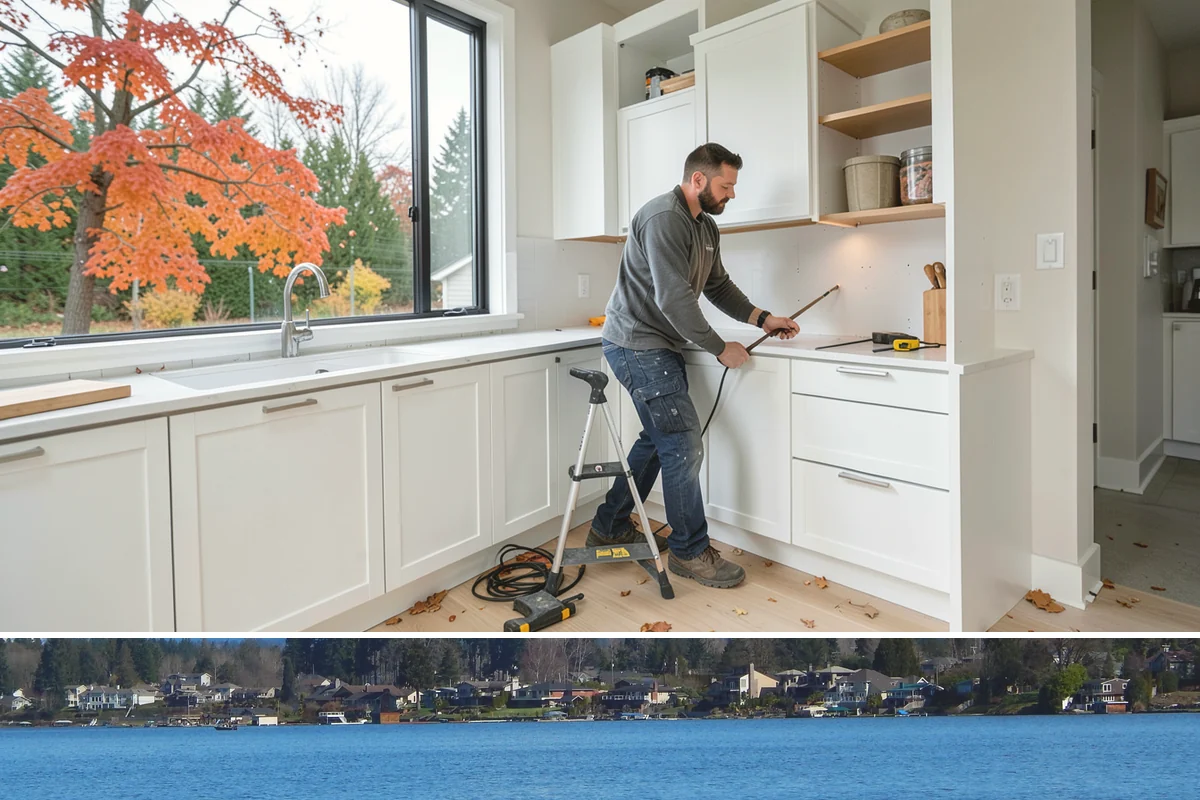 Basement Kitchenette in Lake Stevens, Snohomish County, WA - Kitchenette installation is indoor work and fits neatly into the rainy-season schedule.
