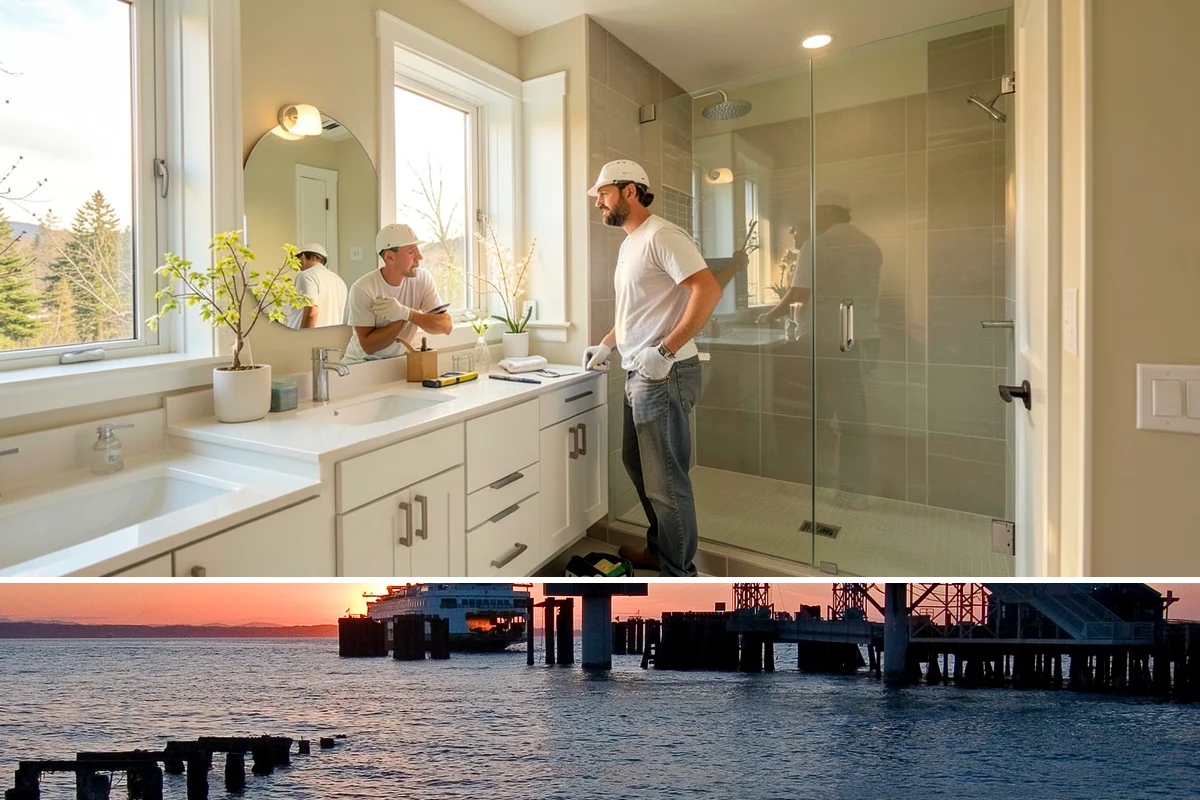 Bathroom Addition in Edmonds, Snohomish County, WA - Interior bathroom work can proceed year-round, though tie-in of any exterior wall goes best during drier weather.