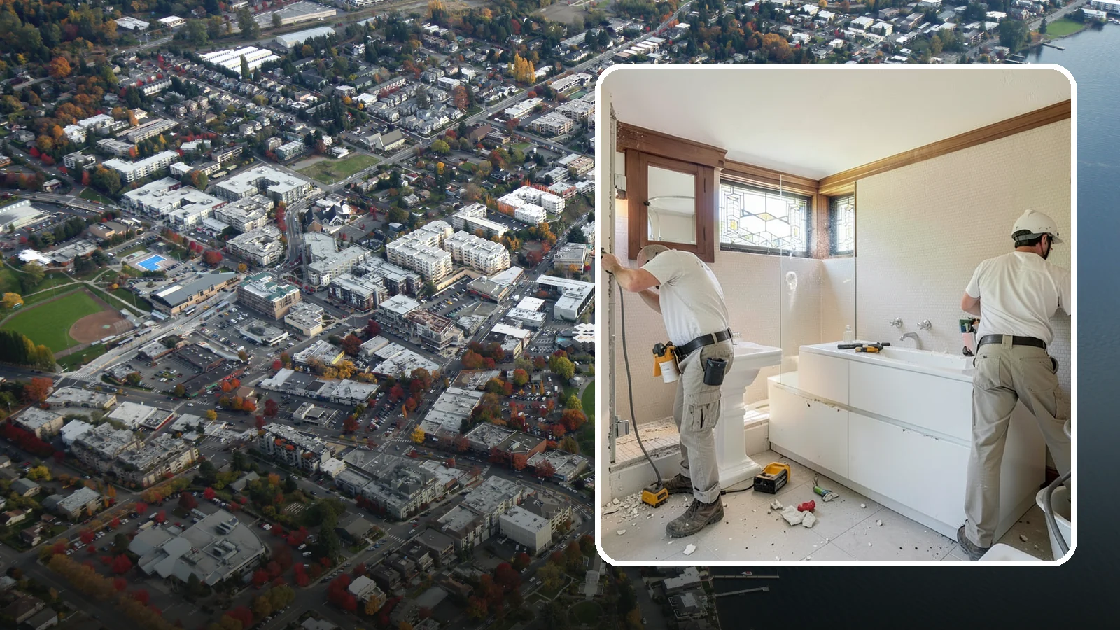 Bathroom Demolition in Kirkland, King County, WA - Careful bathroom demolition clears out old materials while protecting the surrounding home.
