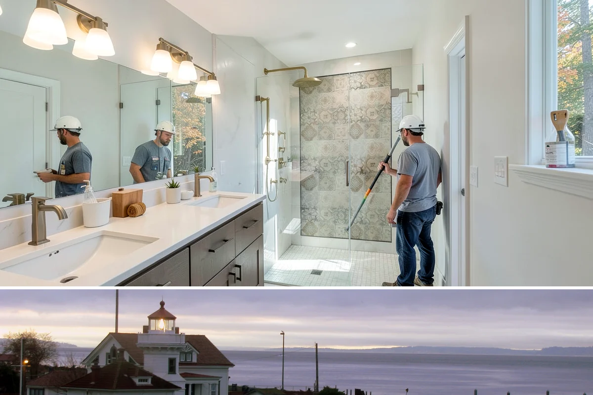 Bathroom Flooring in Mukilteo, Snohomish County, WA - Bathroom flooring installs cleanly indoors and can be completed any time of year regardless of the weather outside.
